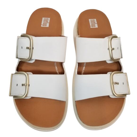 FitFlop Women's HE8194 GEN-FF Two- Bar Leather Slides Sandals White Size 37 - Picture 3 of 10